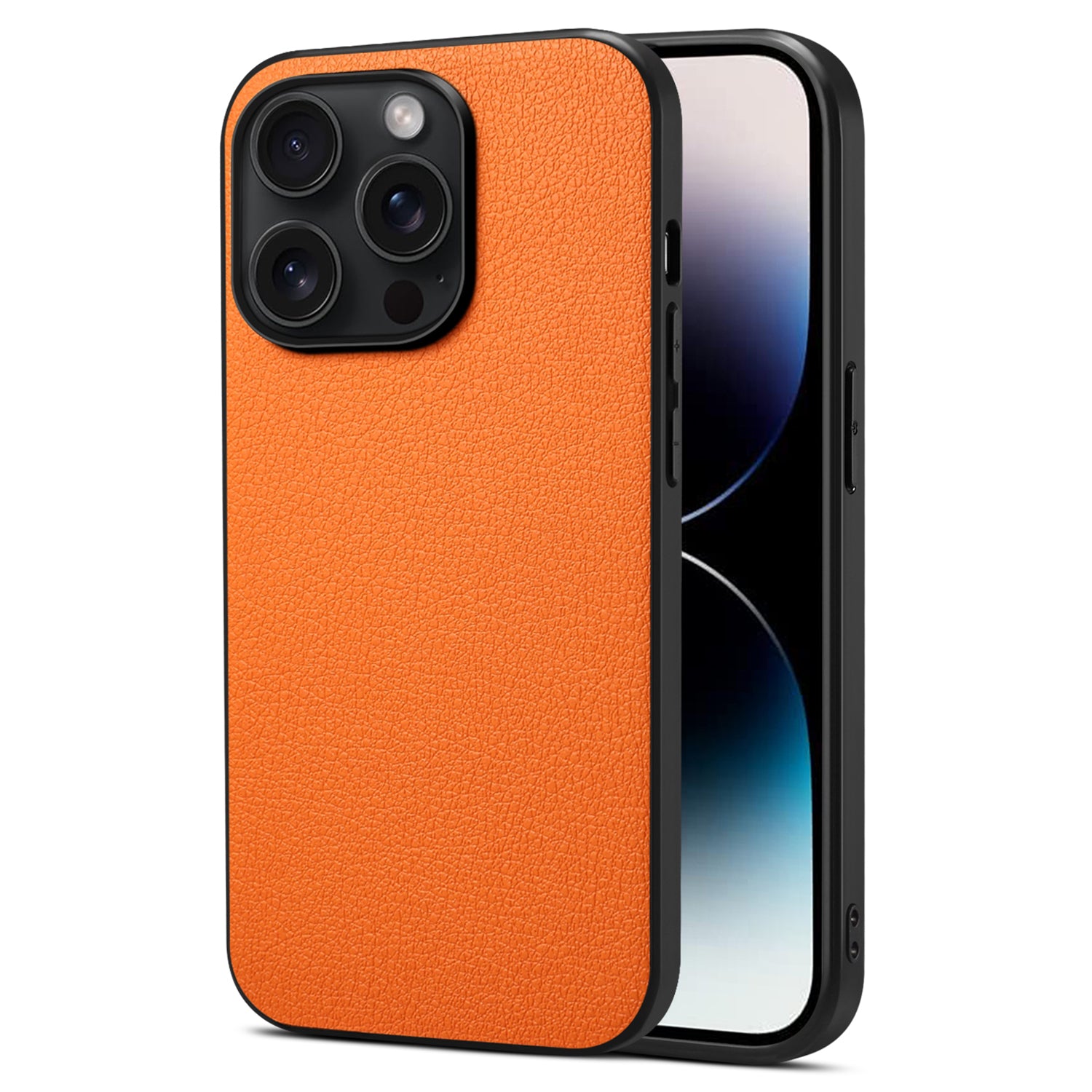 For iPhone 15 Pro Case PC+TPU+PU Leather Calf Texture Anti-drop Phone Cover - Black For iPhone 15 Pro Case PC+TPU+PU Leather Calf Texture Anti-drop Phone Cover - Black